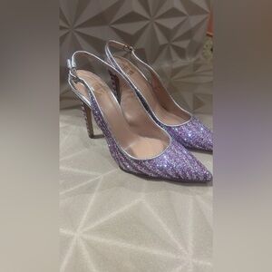 Holiday party ready NWT Gianna Melani purple silver Glitter Stiletto Heels Italy
